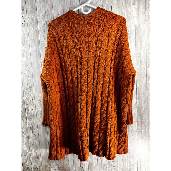Free People Sweater Womens XS Orange Cotton Cable Knit Pullover‎ V Neck Rib Vent - Picture 2 of 8